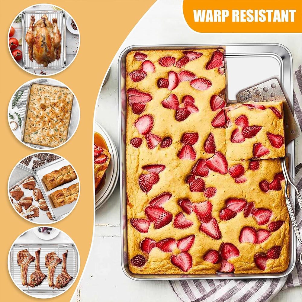 Cookie Sheets for Baking Cooking Tray with Wire Cooling Rack Stainless Steel Bakeware Bacon Pans for Toaster, Dishwasher Safe