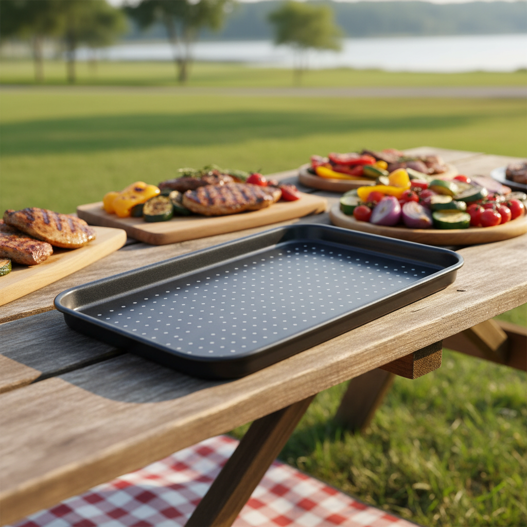 Eco-Friendly Reusable Carbon Steel Cookie Sheet with Silicone Resin Coating Rectangle Shape Oven Safe-37x45.5cm Baking Tray