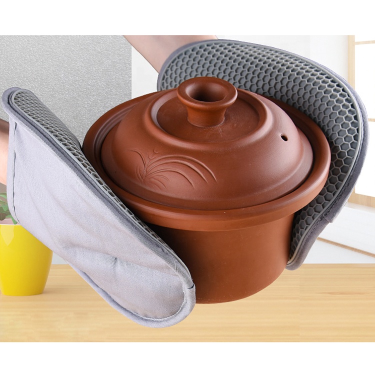 Heat Resistant Silicone Oven Mitts, Pot Holder Silicone Cotton Trivet for Kitchen Cooking Non-Slip Grip, Hanging Loop