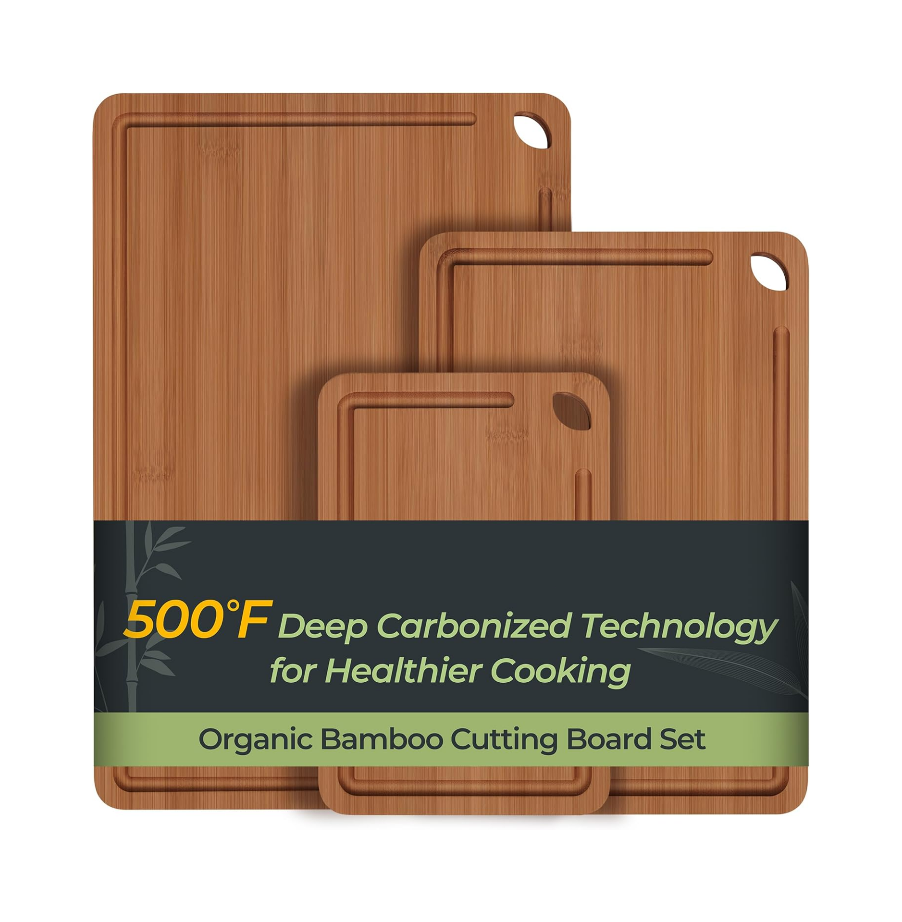 Bamboo Cutting Board Durable Wood Boards Kitchen Deep Juice Grooves Built-in Handles Charcuterie Chopping Meat 1.5cm Thick