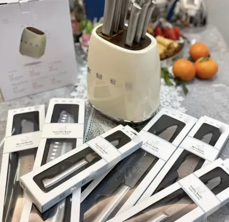 1: 1 Original Retro Knife Block with Stainless Steel Kitchen Knife Set