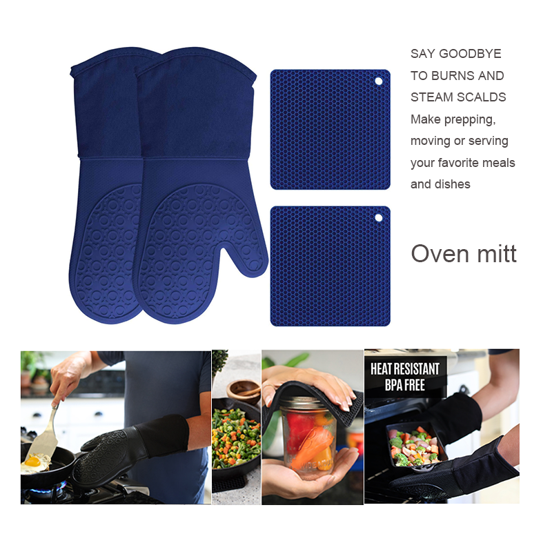 Silicone Printed Oven Mitts Pot Holders Kitchen Counter Safe Trivet Mats Advanced Heat Resistance Non-Slip Textured Grip