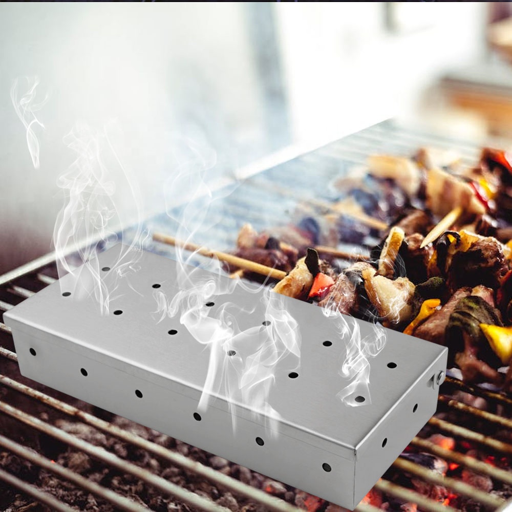Smoker Box for Gas Grill or Charcoal Grill Stainless Steel Smoke Box Works with Wood Chips Add Smoked BBQ Flavor