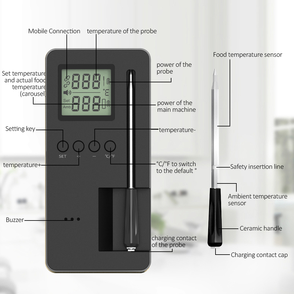 For Thermometer Wireless Digital Meat Thermometer with Timer Plastic Material for Grilling