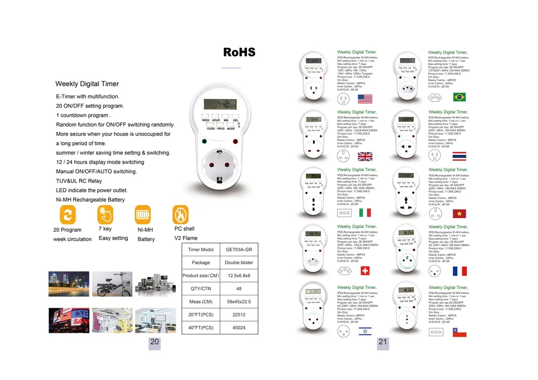 Electronic Digital Timer Switch Multi-Function Plug Kitchen Timer Outlet 7 Day 12/24 Hour Programmable Timing Socket