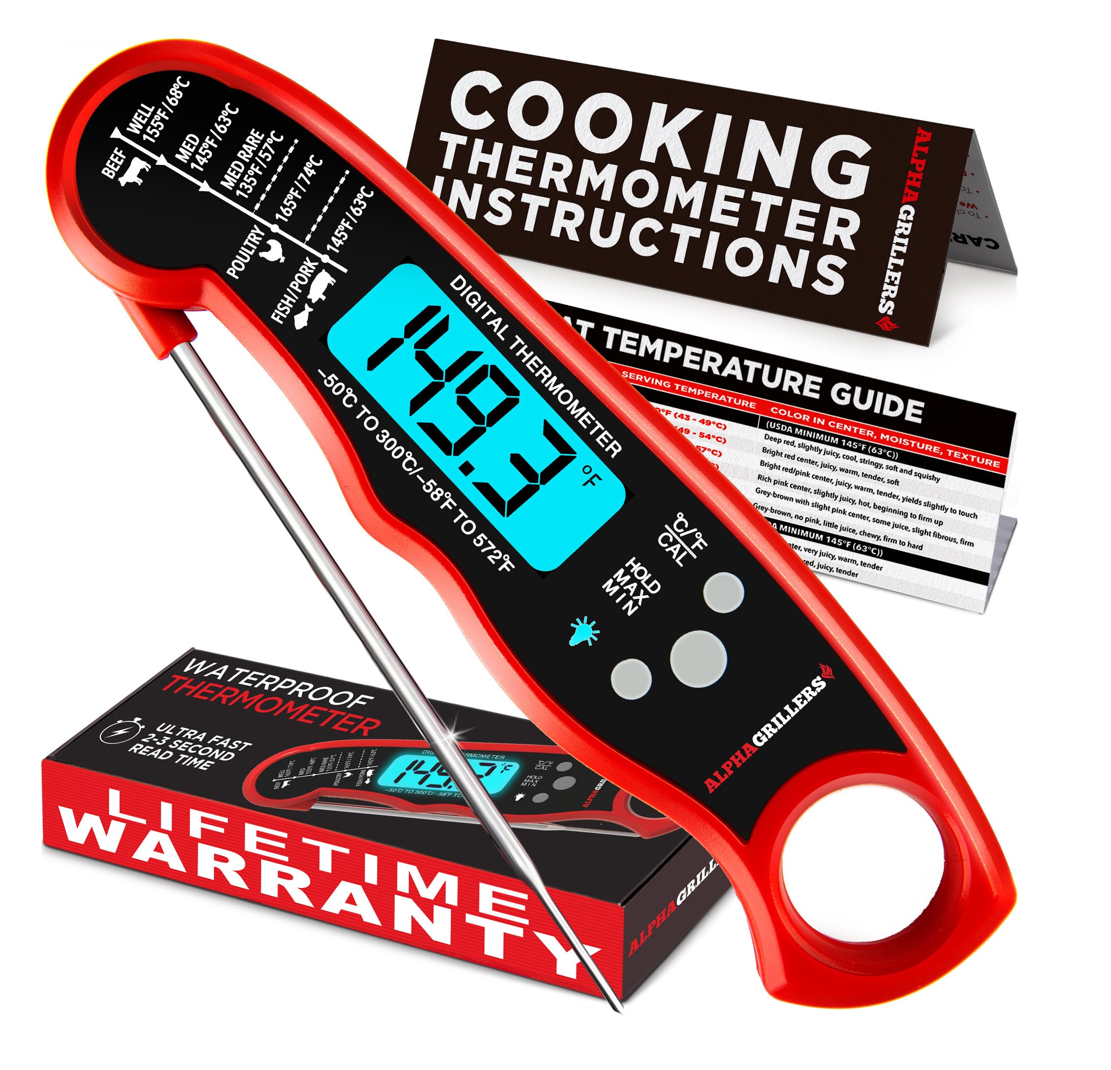 Meat Thermometer Digital - Instant Read Food Thermometer for Cooking and Grilling Stocking Stuffers