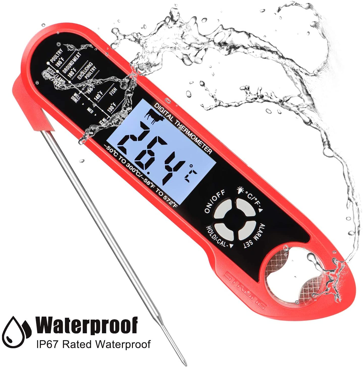 Meat Thermometer , Oven Safe 2 in 1 Dual Probe Digital Food Thermometer with Alarm Backlight for Kitchen Cooking Grill