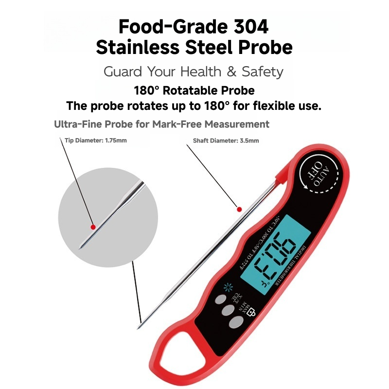 Foldable Instant Read Durable Waterproof Plastic Digital BBQ Food Meat Thermometer OEM/ODM 6-Month Warranty for Cooking Grilling