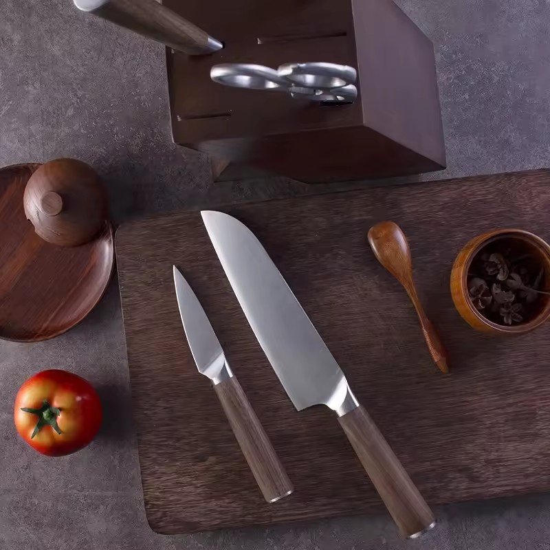 Yangjiang 7cr17MOV Stainless Steel Knives Kitchen Wooden Handle Knife Set with Block