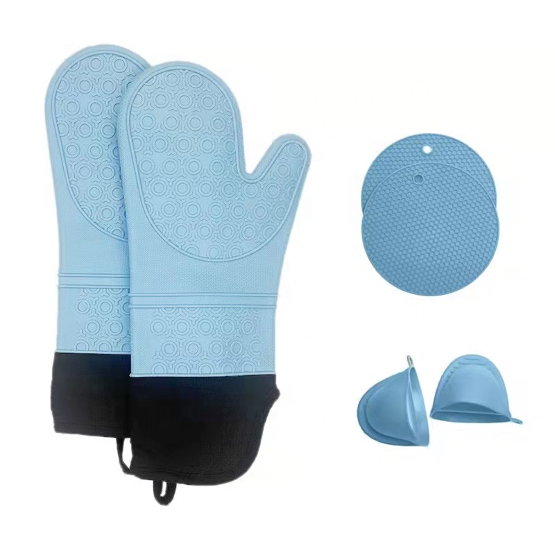Pack of 6 Extra Long Oven Mitts Pot Holders Sets with Mini Oven Gloves Hot Pad Potholders Customized Printed Silicone Trivets