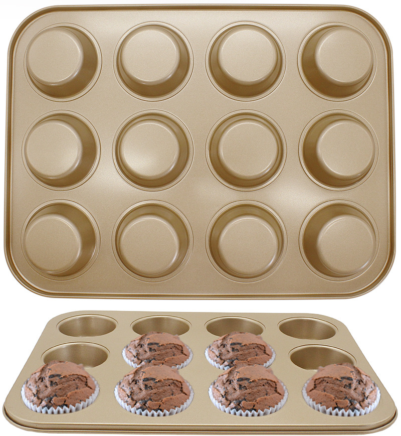 Gold Nonstick Mini 12 Holes Baking Cupcake Cup Cake Tools Non Stick Carbon Steel Bakeware Muffin Pan
