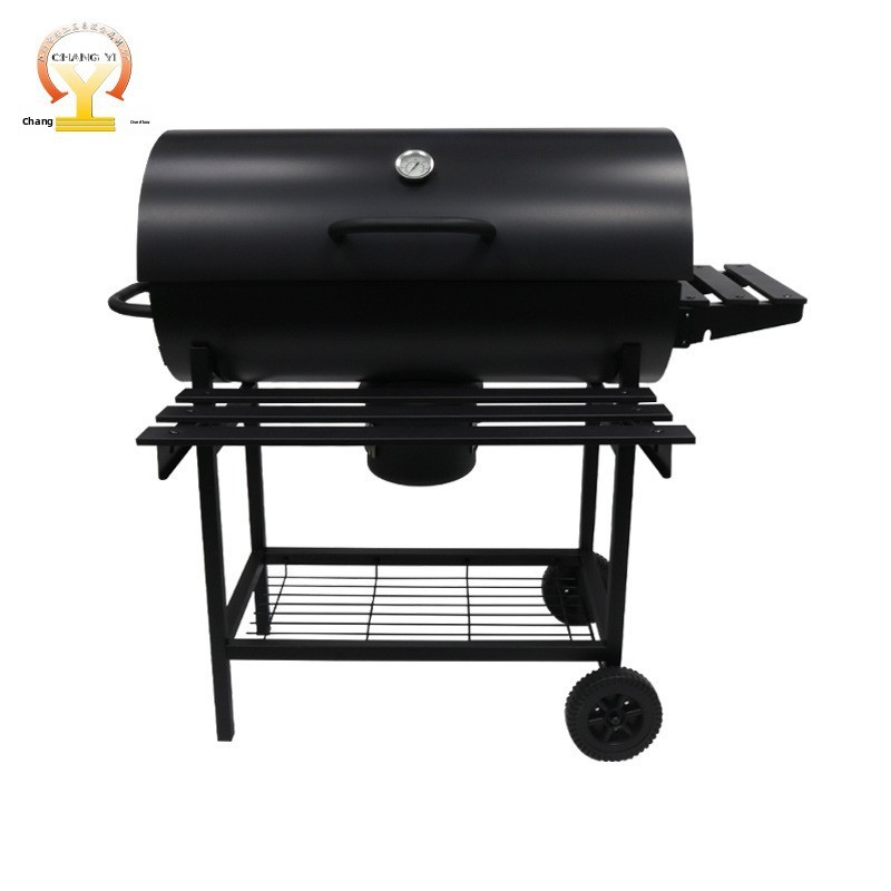 155-inch Iron Wood Powder Coated Frame Oil Drum Barbecue Grill Large-Sized Outdoor Irregular Style Smoker Multi-Functional
