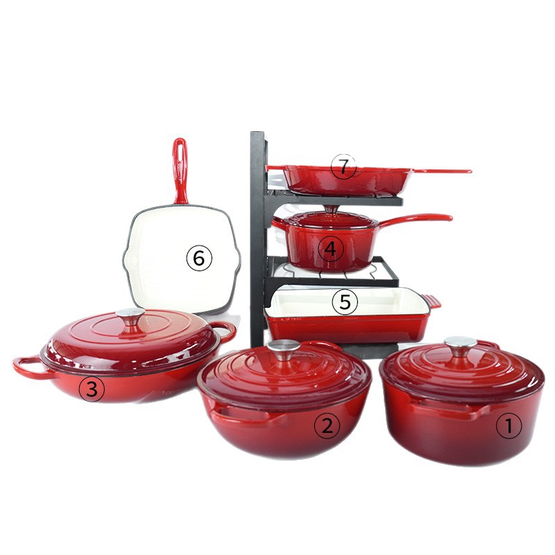 Premium 7-Piece Cast Iron Cookware Set Non-Stick Dutch Oven Skillet Multi-Functional Kitchen Casserole All Stovetops Modern