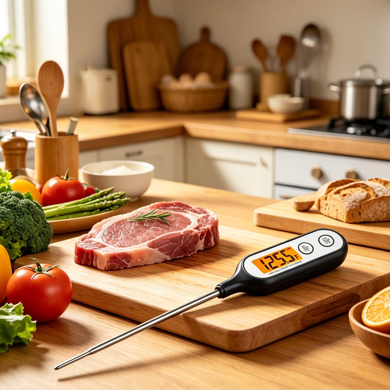 Instant Read Digital Meat Thermometer for BBQ Cooking, Waterproof Food Grade Probe Electronic Kitchen Thermometer for Water Milk