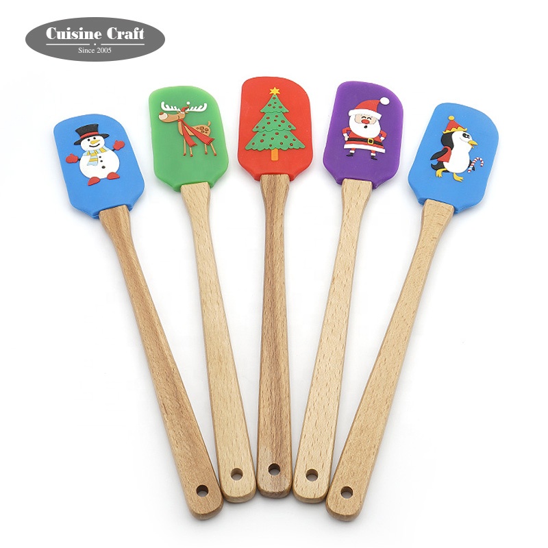 LFGB Painted Pattern Good Quality Hot Sale Kid Wood Handle Digital Printing Silicone Spatula