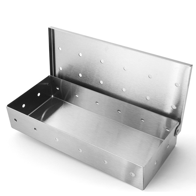 Universal Fit Hinged Lid Stainless Steel Heat Resistant Non-Stick Gas Grill Meat Infuser Smoker Box for Wood Chips Chunks
