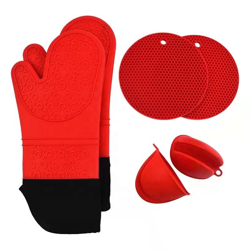 Pack of 6 Extra Long Oven Mitts Pot Holders Sets with Mini Oven Gloves Hot Pad Potholders Customized Printed Silicone Trivets