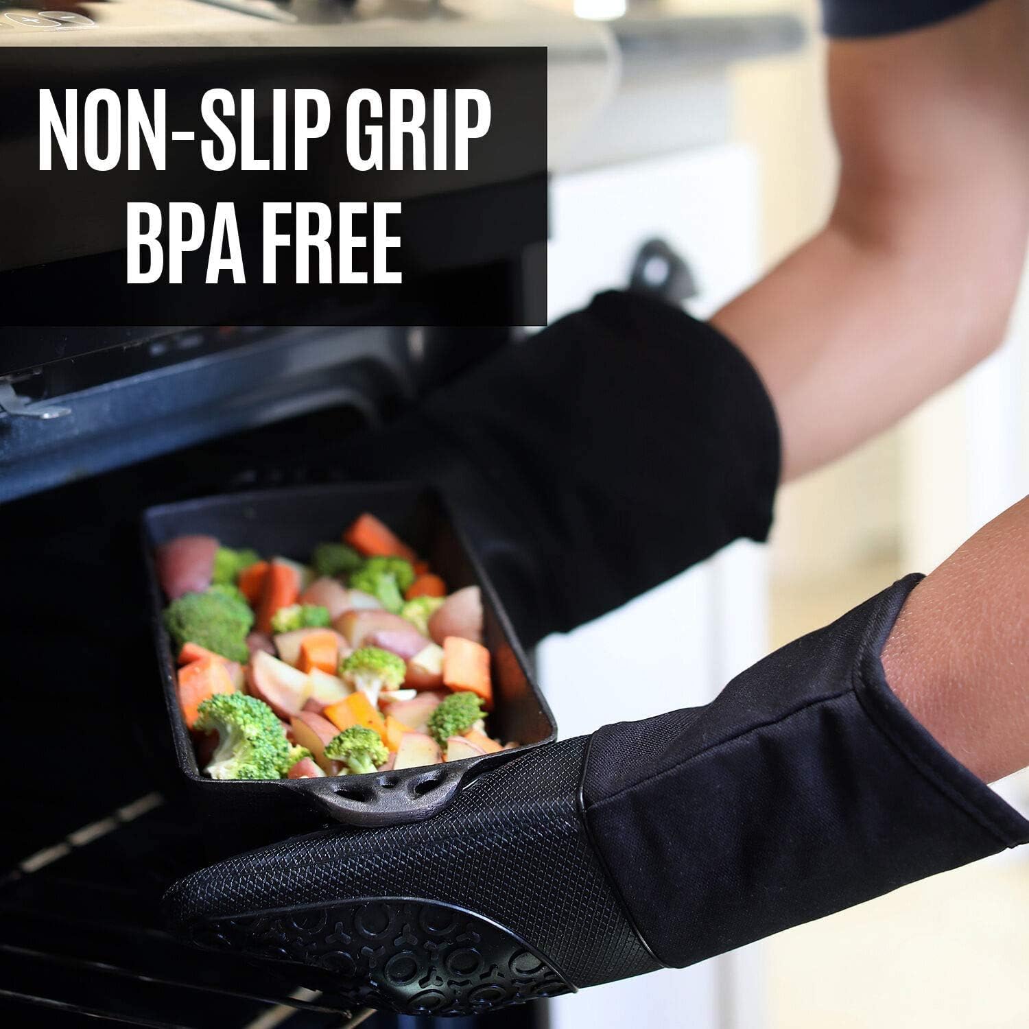Silicone Printed Oven Mitts Pot Holders Kitchen Counter Safe Trivet Mats Advanced Heat Resistance Non-Slip Textured Grip