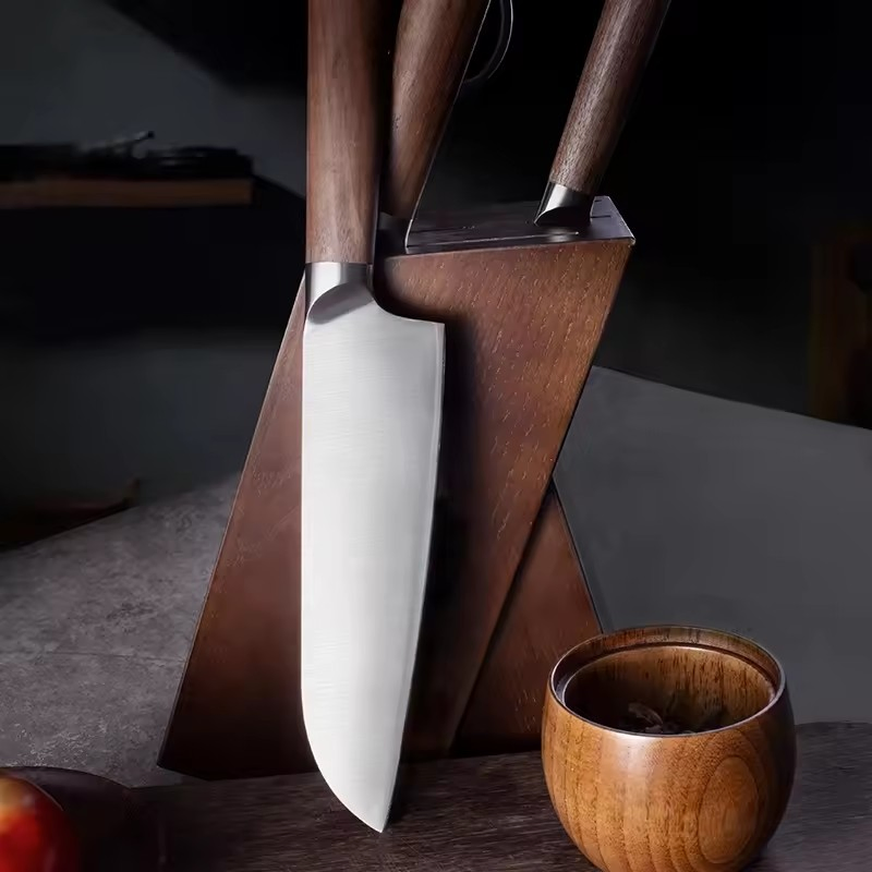 Yangjiang 7cr17MOV Stainless Steel Knives Kitchen Wooden Handle Knife Set with Block