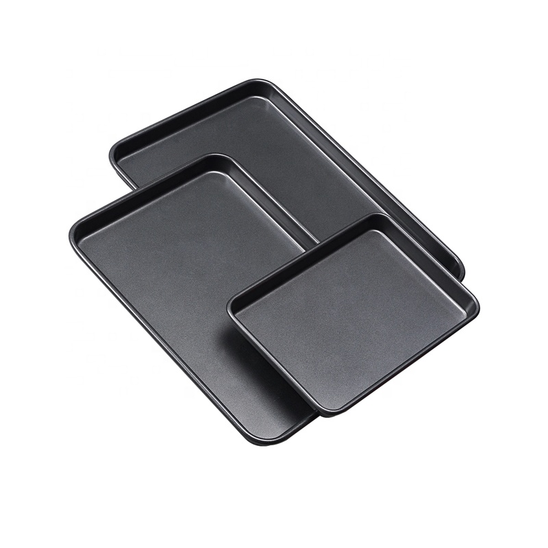 Set of 3 Rectangle Tray Baking Sheet Xynflon Nonstick Bakeware Dark Gray Steel Cookie Pan