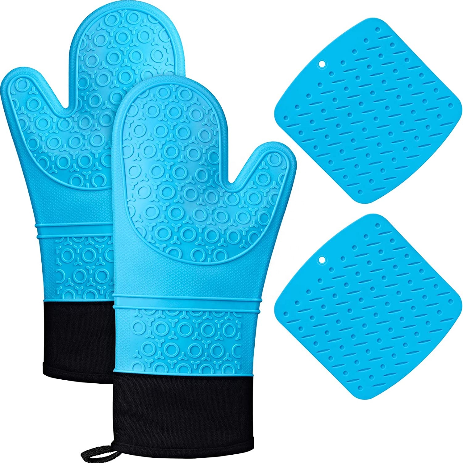 Pack of 6 Extra Long Oven Mitts Pot Holders Sets with Mini Oven Gloves Hot Pad Potholders Customized Printed Silicone Trivets