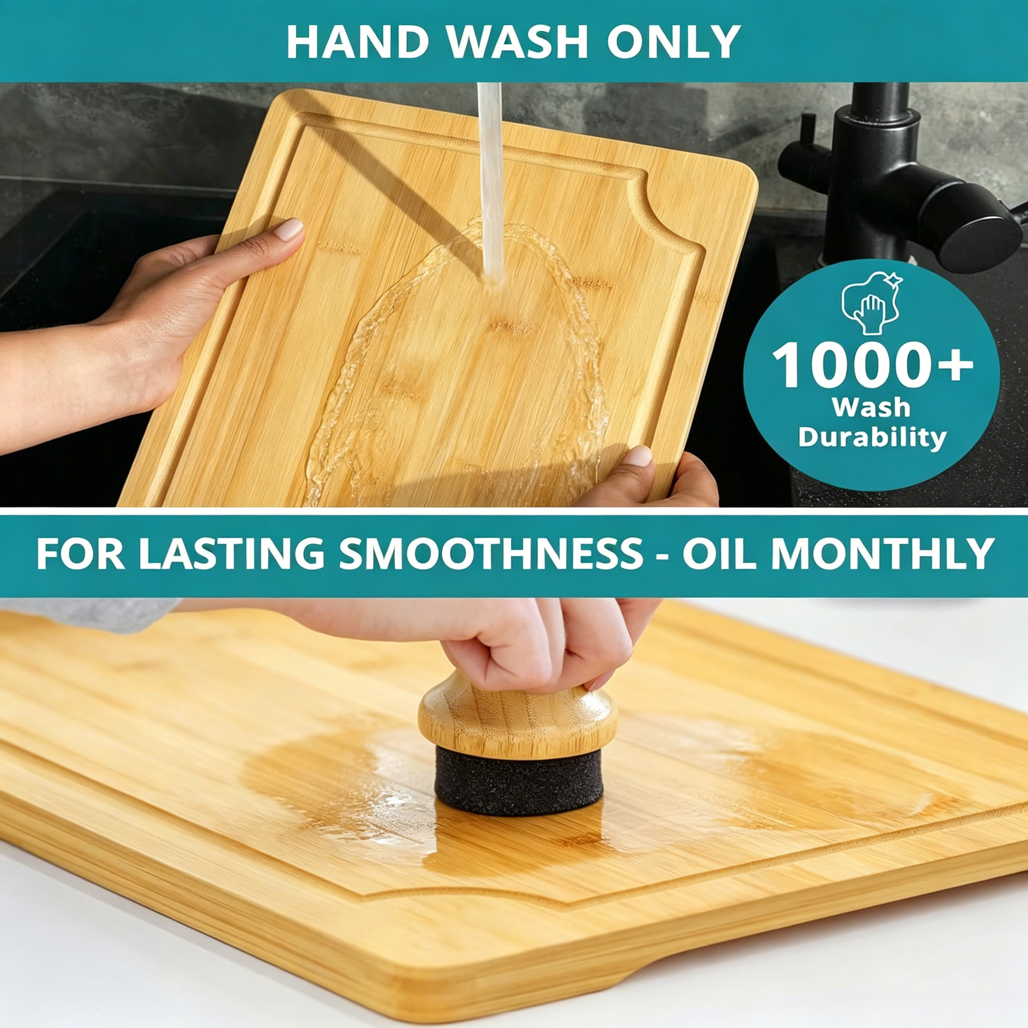 Thick Bamboo Cutting Board Set of 3 Large Wood Chopping Board with Juice Groove Double Sided Reversible Organic Kitchen Board