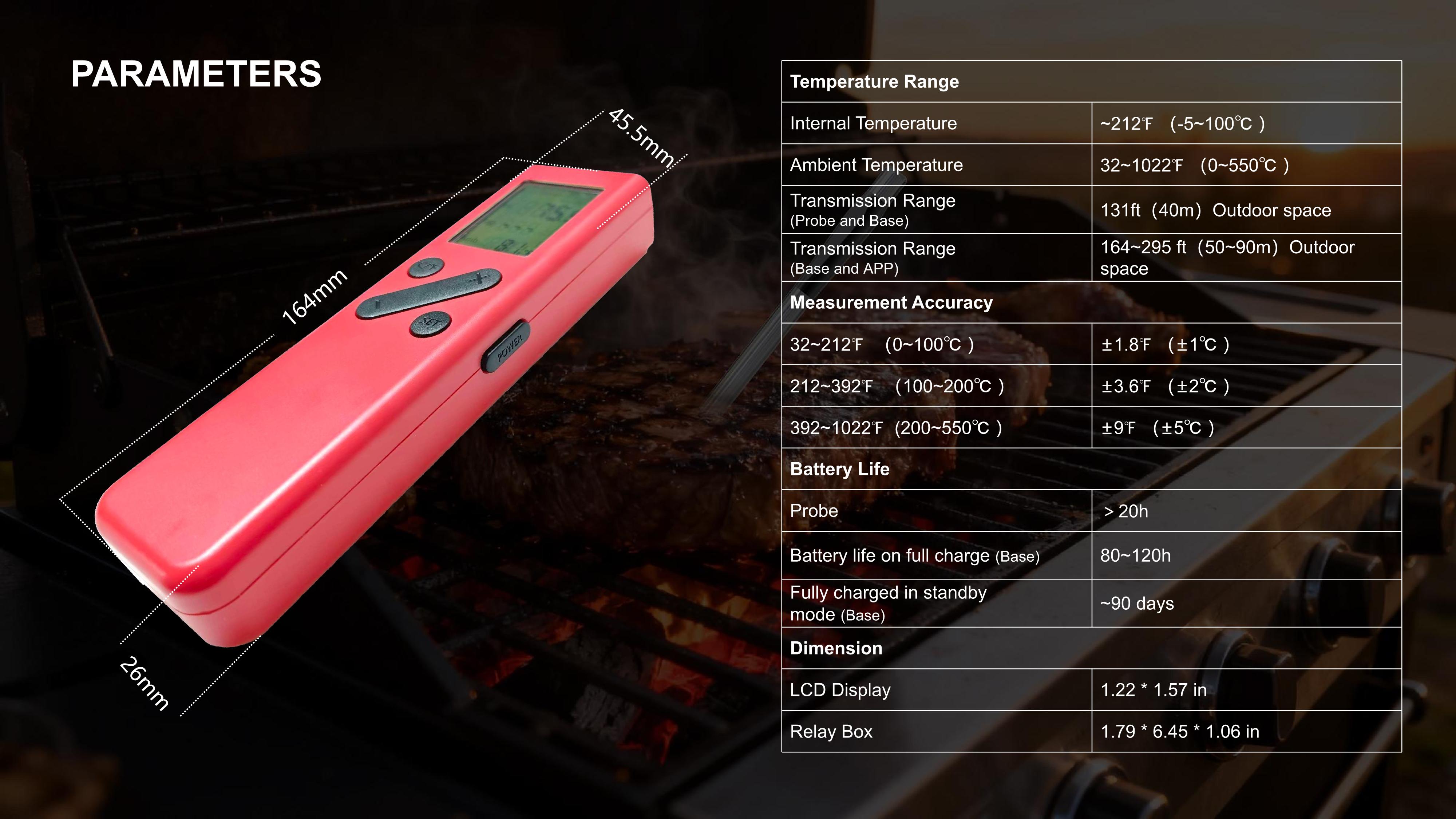 Household USB Rechargeable Digital Kitchen Food Temperature Tester Wireless Meat Barbecue Thermometer With Stainless Steel Probe