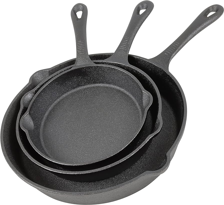 Non-Stick Pre-Seasoned 6/8/10 Inch Cast Iron Skillet Set with Safe Handles for Healthy Family Meals