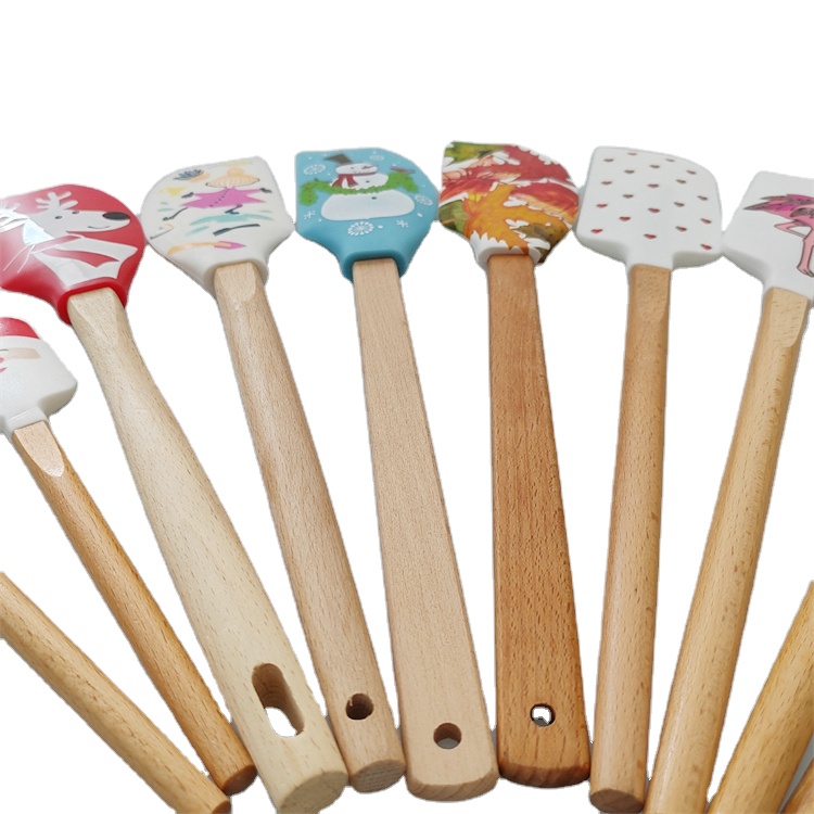 Silicone Kitchen Utensil Set Factory Directly Silicone Spatula Floral Design Silicone Spatula Accept Customized Logo