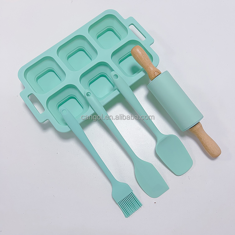 Custom Silicone Baking Tools Set Silicone Muffin Pan with Handle Brush Rolling Pin Spatula for Kids Toddlers Baking Kitchen