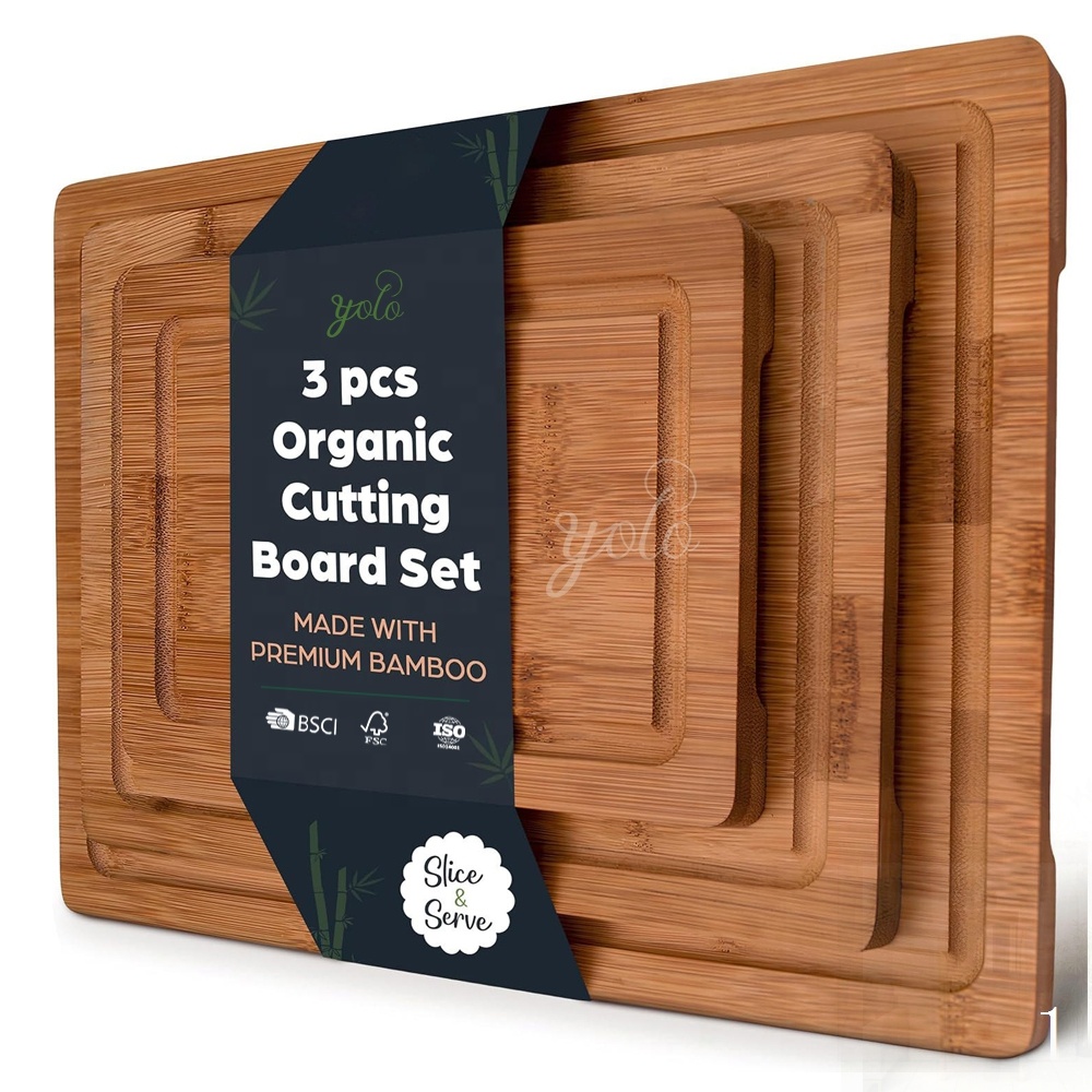 Set of 3 Carbon Bamboo Cutting Board Kitchen Wooden Luxury High Quality Chopping Butcher Block Dark Board 2026 New Arrival