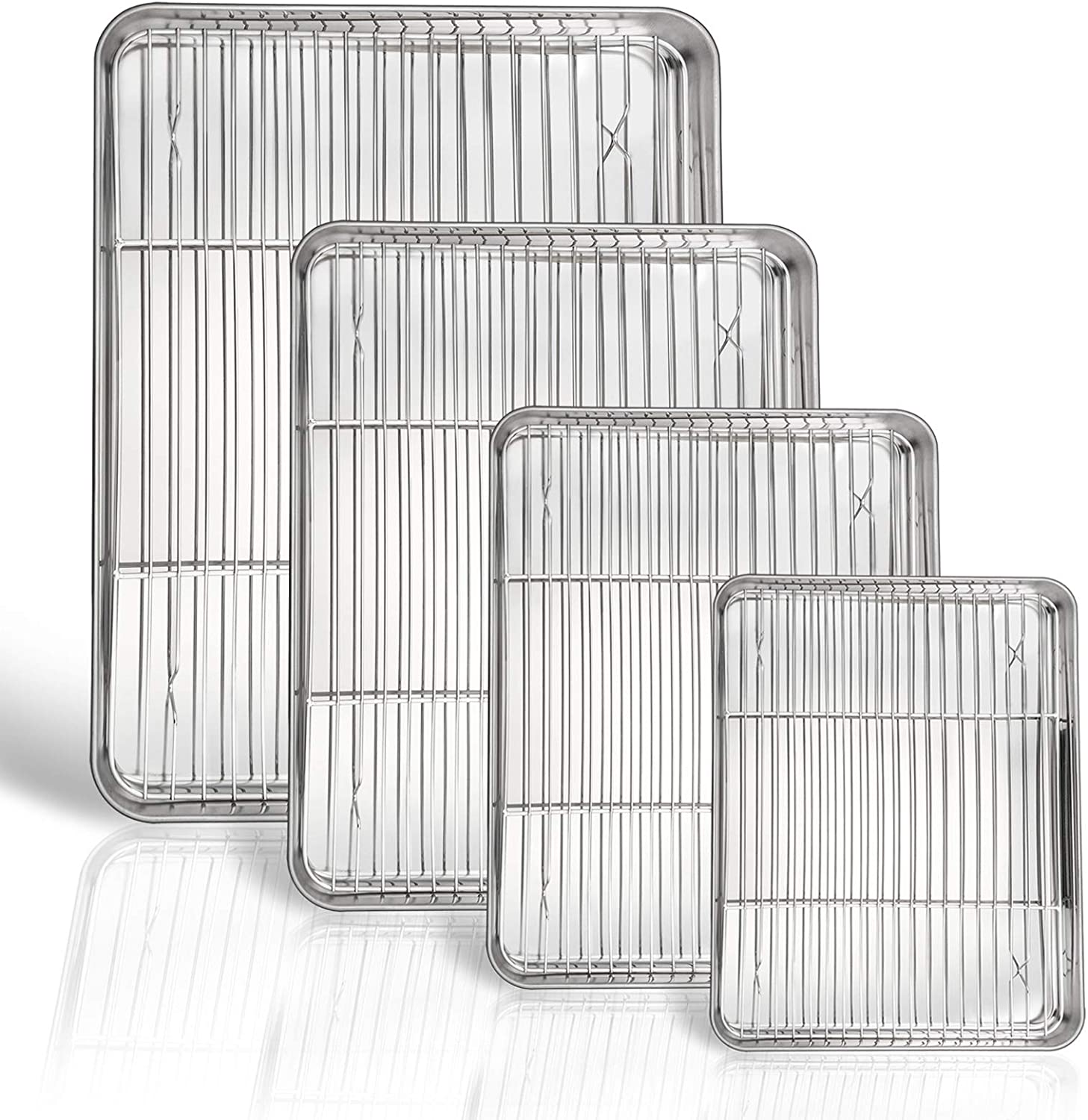 2025 HOT Easy Clean 304 Stainless Steel Baking Sheet Set Cookie Sheet Baking Pans with Cooling Rack for Kitchen BBQ