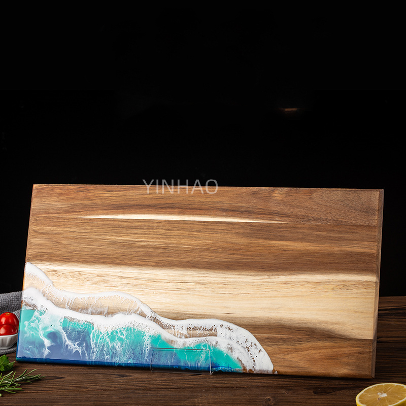 Factory Direct Sale Ocean Design Wood and Epoxy Resin Chopping Board Ocean Wave Resin Cutting Board