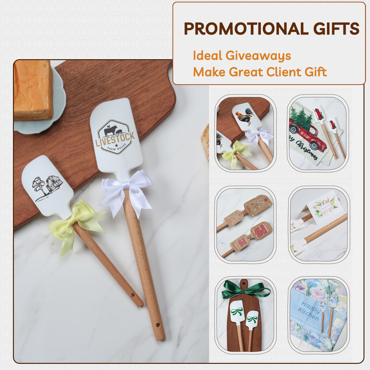 Oem logo Custom Screen Printing Engraved Baking Silicone Spatulas with Wooden Handle