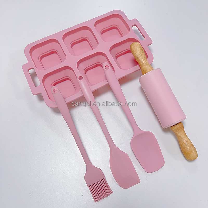 Custom Silicone Baking Tools Set Silicone Muffin Pan with Handle Brush Rolling Pin Spatula for Kids Toddlers Baking Kitchen