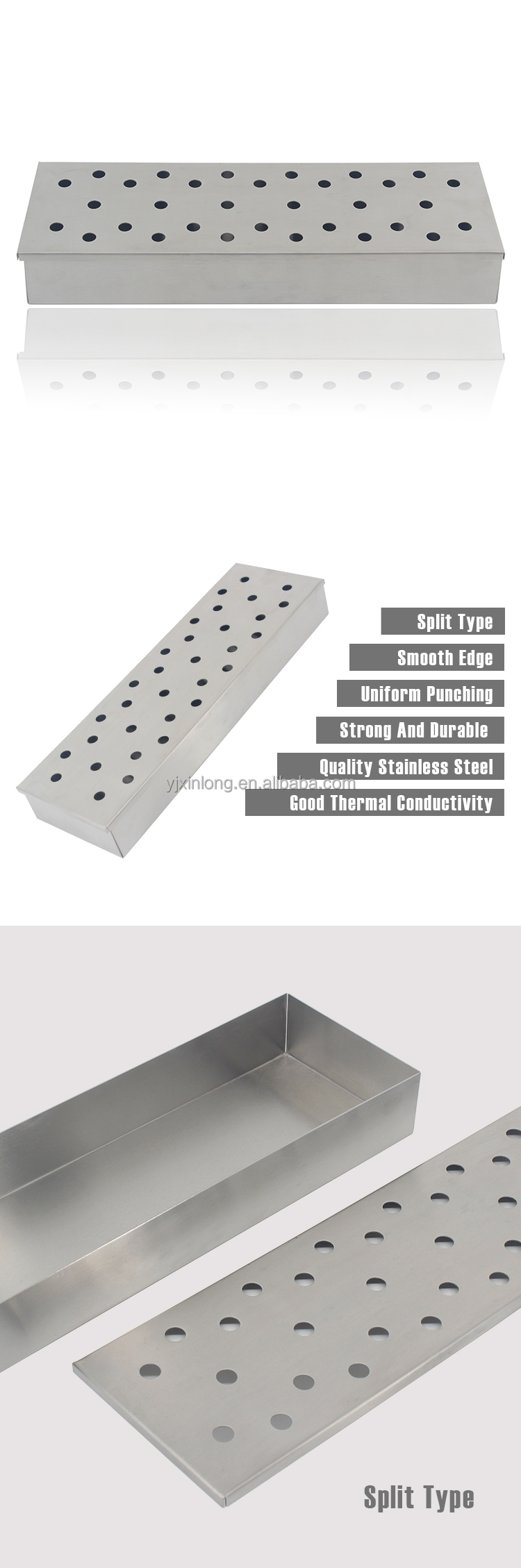 Hot Seller Stainless Steel Smoking Wood Chips Bbq / Barbecue Long Smoker Box