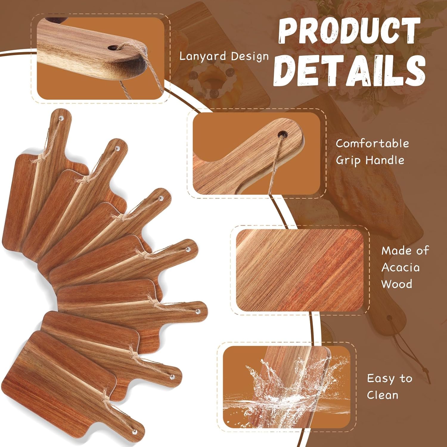 Wooden Kitchen Chopping Board with Handle Natural Wood Rectangle Eco-friendly for Kitchen Meat Veggies Meat Cutting Board