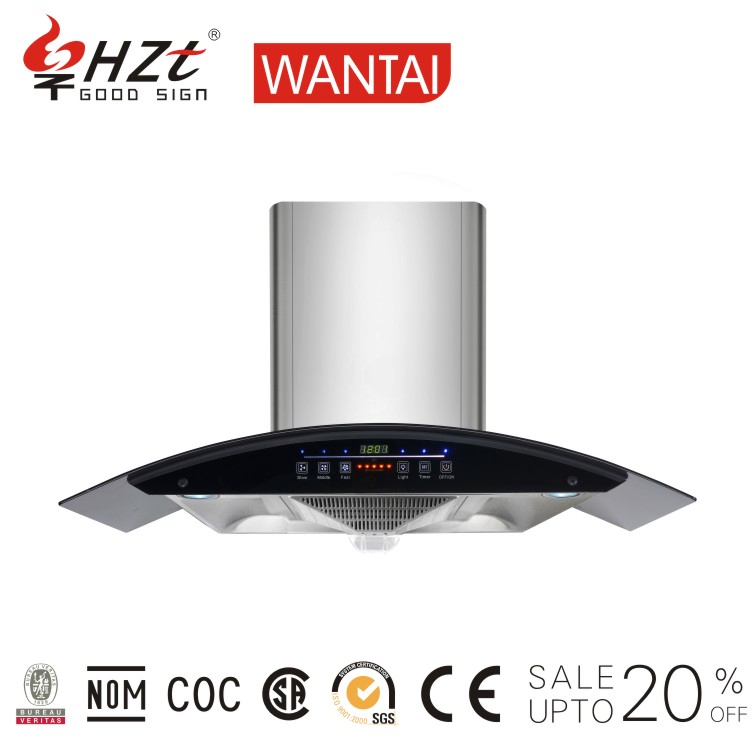 Kitchen Appliance Electric Products Curved Glass Push Button Island Chimney Range Hood