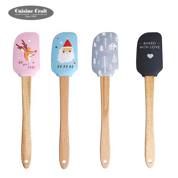 LFGB Painted Pattern Good Quality Hot Sale Kid Wood Handle Digital Printing Silicone Spatula