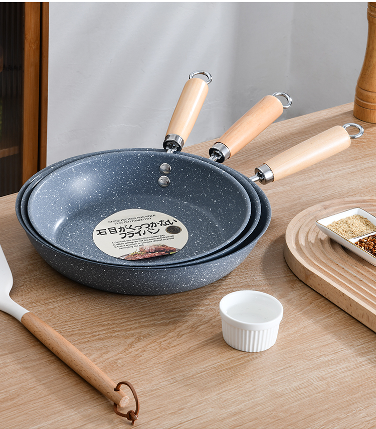 Non-stick PTFE-coated frying pan with wooden handle | Food-grade, PFOA-free cooking utensil for gas and induction cooktops