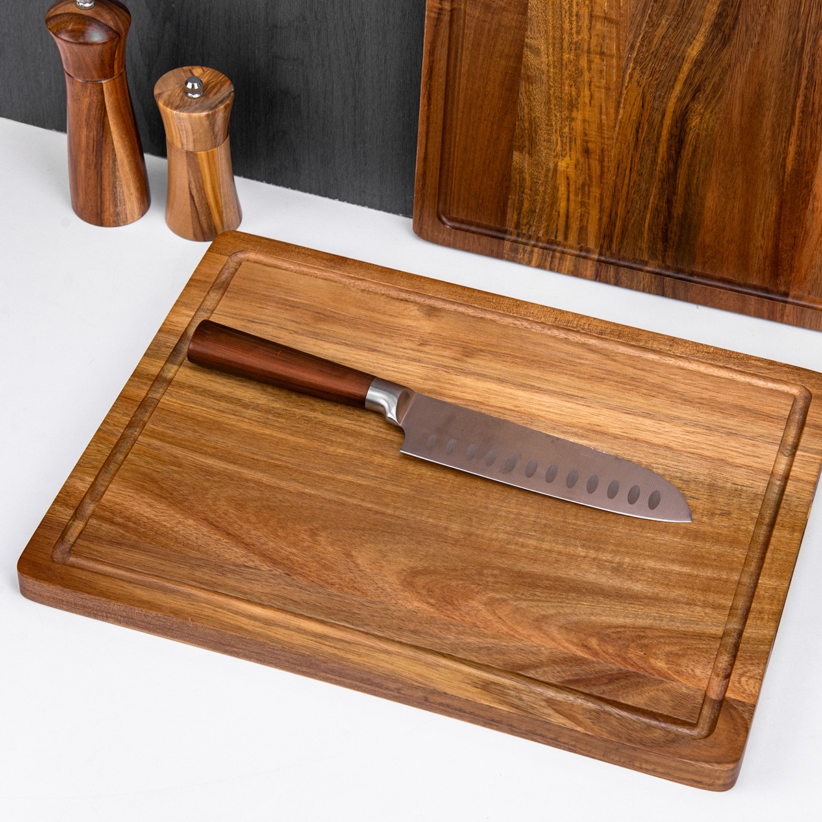 Acacia Wood Cutting Board Large Size with Juice Grooves for Kitchen Meal Prep Outdoor Food Serving Cheese Chopping