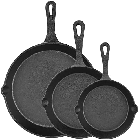 Non-Stick Pre-Seasoned 6/8/10 Inch Cast Iron Skillet Set with Safe Handles for Healthy Family Meals