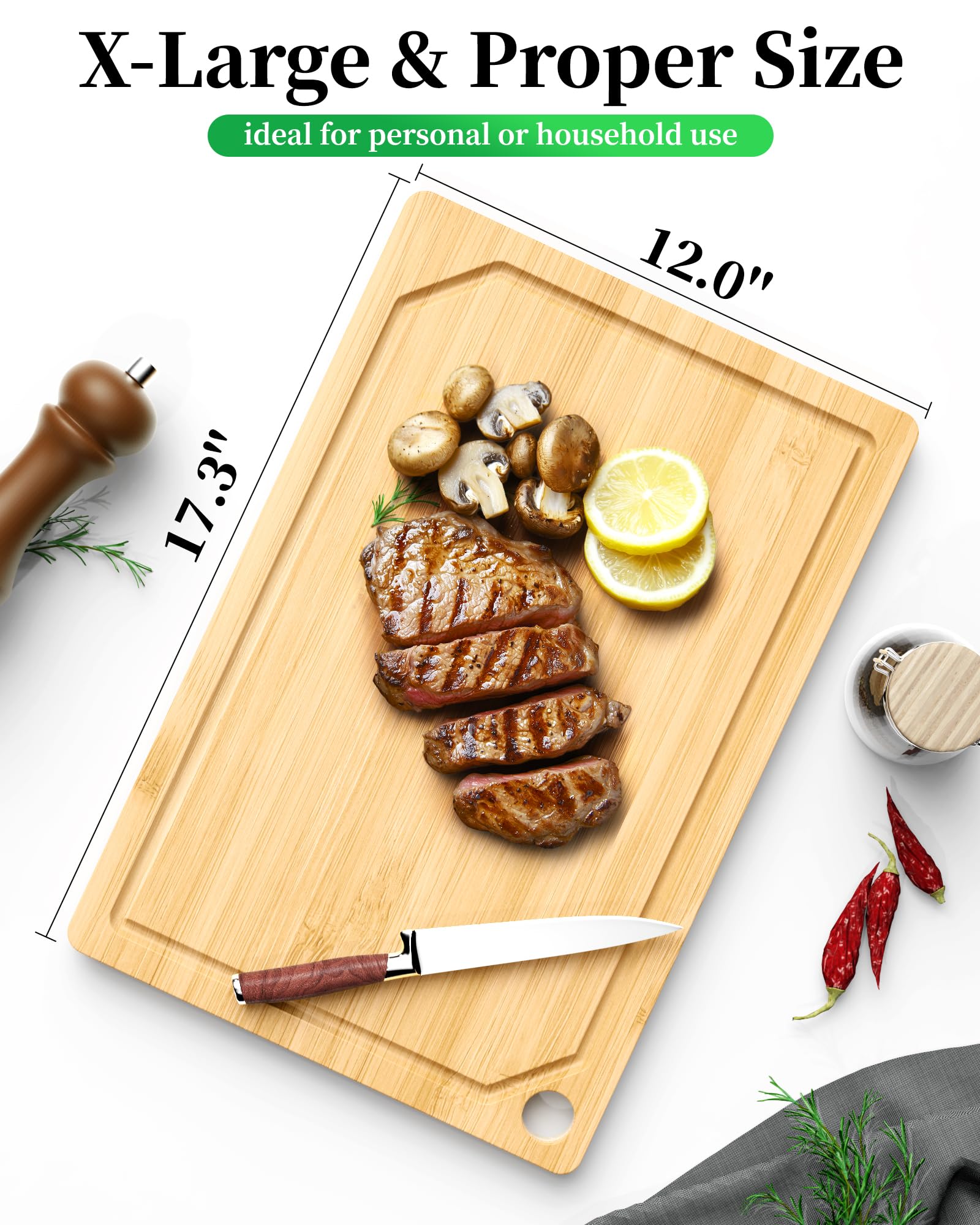 Extra Large Bamboo Cutting Board Wooden Carving Board Thick Bamboo Block Chopping Board With Juice Groove