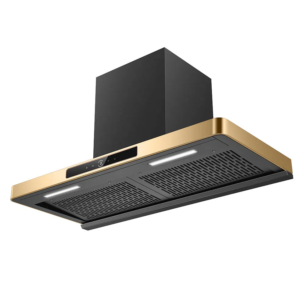 T Shape Wall Mounted Kitchen Exhaust Gold Stainless Steel Range Hood