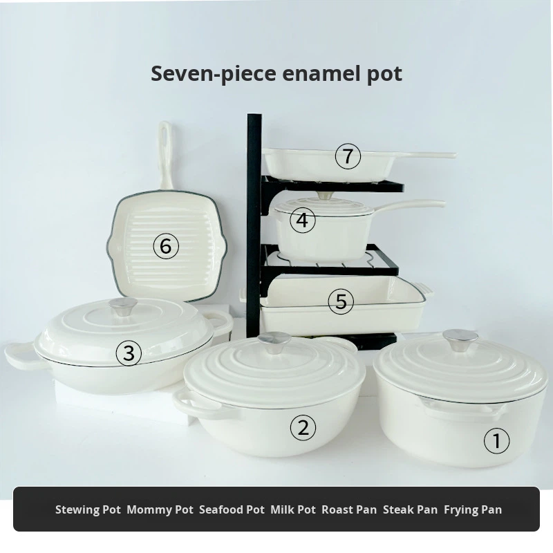 Premium 7-Piece Cast Iron Cookware Set Non-Stick Dutch Oven Skillet Multi-Functional Kitchen Casserole All Stovetops Modern