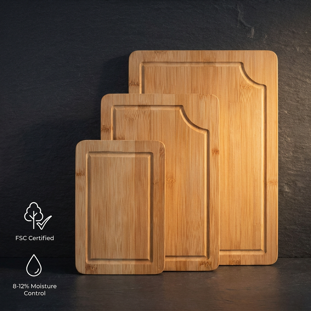 FSC Certified 3-Piece Bamboo Chopping Blocks Set Heavy Duty Tabla De Cortar Picar with Juice Groove Bamboo Cutting Boards Set