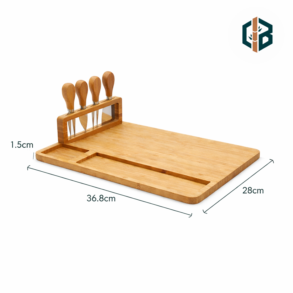 Bamboo Cheese Board Set with 4 Pcs Knife Charcuterie Serving Cutting Board for Home Kitchen Wedding Gift Wholesale FSC