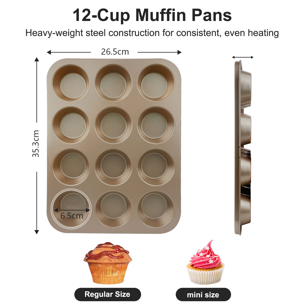 Gold Nonstick Mini 12 Holes Baking Cupcake Cup Cake Tools Non Stick Carbon Steel Bakeware Muffin Pan