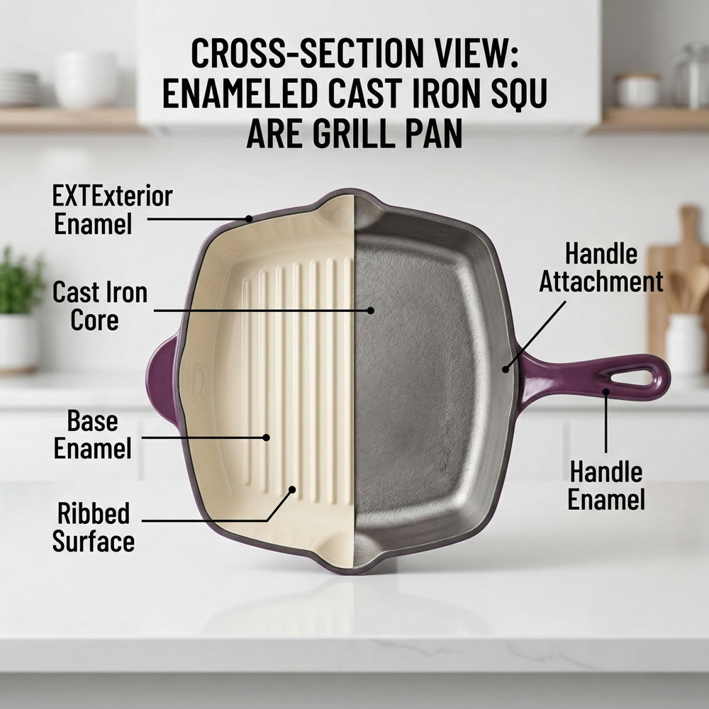 E-TOP Cast Iron Grill Pan Durable Non Stick Toxic Free Skillet Custom Wholesale Frying Pan Panelas Antiaderente Topfe Pfannen