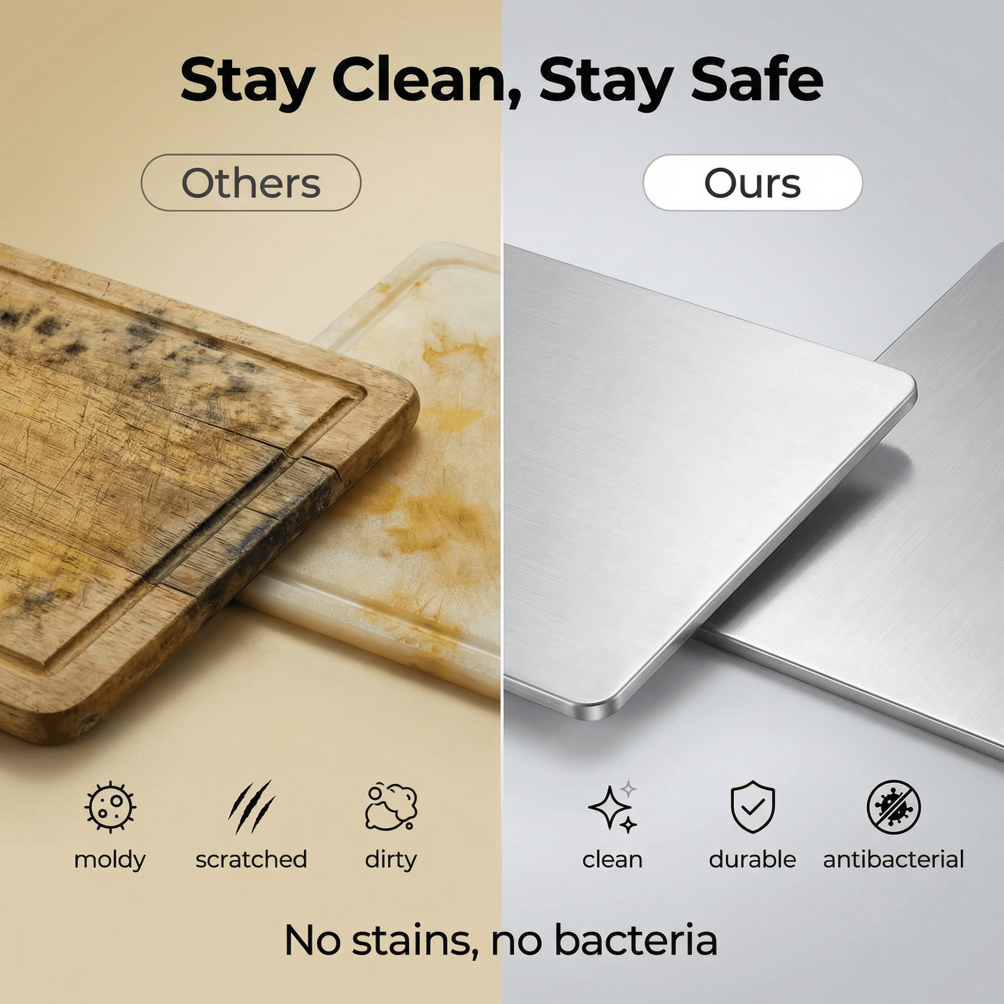 Food Grade 304 Stainless Steel Chopping Board Professional Metal Kitchen Cutting Board,Anti-bacterial Mold-proof Dishwasher Safe